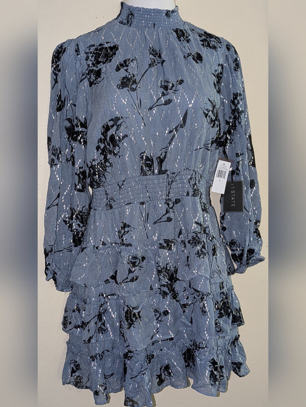 💙SALE💙1. State Blue Floral Smocked-Tiered Long Sleeve Dress NWT